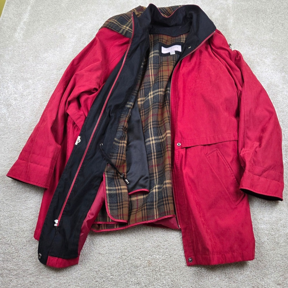 Liz Claiborne Hooded Raincoat Jacket Red Zip Out Liner Removable Hood Woman‎ 1X